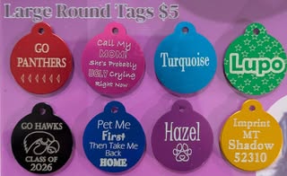 A catalog of large round colored tags